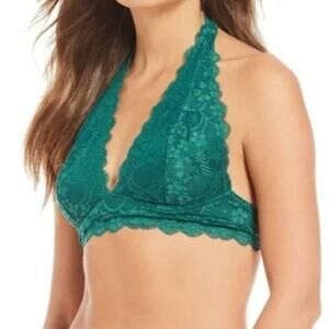 Free People Intimately Brand Green Halter Lace Wireless Bralette Size Medium